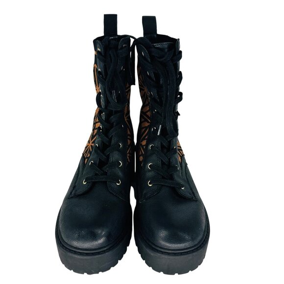 Antonio Melani Womens Black Brown Dempsey Leather Fabric Lace Up Combat Boots 6M - Picture 7 of 11